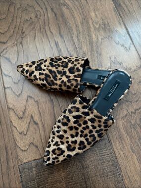 Lafayette 148 New York Leopard Print Pointed Toe Slip-On Mules - Black & Brown